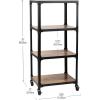 Mind Reader Woodland Collection, Rolling 4-Tier Cart, Utility Cart, Bar Cart, Omnidirectional Smooth Gliding Lockable Wheels, Wood and Metal, Brown(4 Tier)