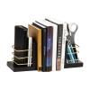 Mind Reader Decorative Basket Bookends, Office Decor with Storage, Wood and Metal, Set of 2, Black and Gold