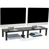 Mind Reader Dual Monitor Stand, Storage Shelf, Desktop Organizer, Riser, Office, 38.5″ L x 11″ W x 10.5-12.5″ H, Black(Black)
