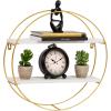 Mind Reader Floating Round Wall Shelves, Gold Metal Frame with Dual White Display Shelves, Decorative Wall-Mounted Organizer for Living Room, Office, or Bathroom, Metal. MDF, White