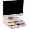 Mind Reader Mesh Monitor Stand with Storage Drawer, Ventilated Laptop Riser and Desktop Organizer, Office, Metal Mesh, Pink
