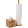 Mind Reader Soap Dish, Liquid Soap Dispenser, Toothbrush Holder, Rayon from Bamboo, 2.75″ L x 2.75″ W x 6.75″ H, 3 Pc Set, Brown(Tissue Box Cover and Toilet Paper Holder)