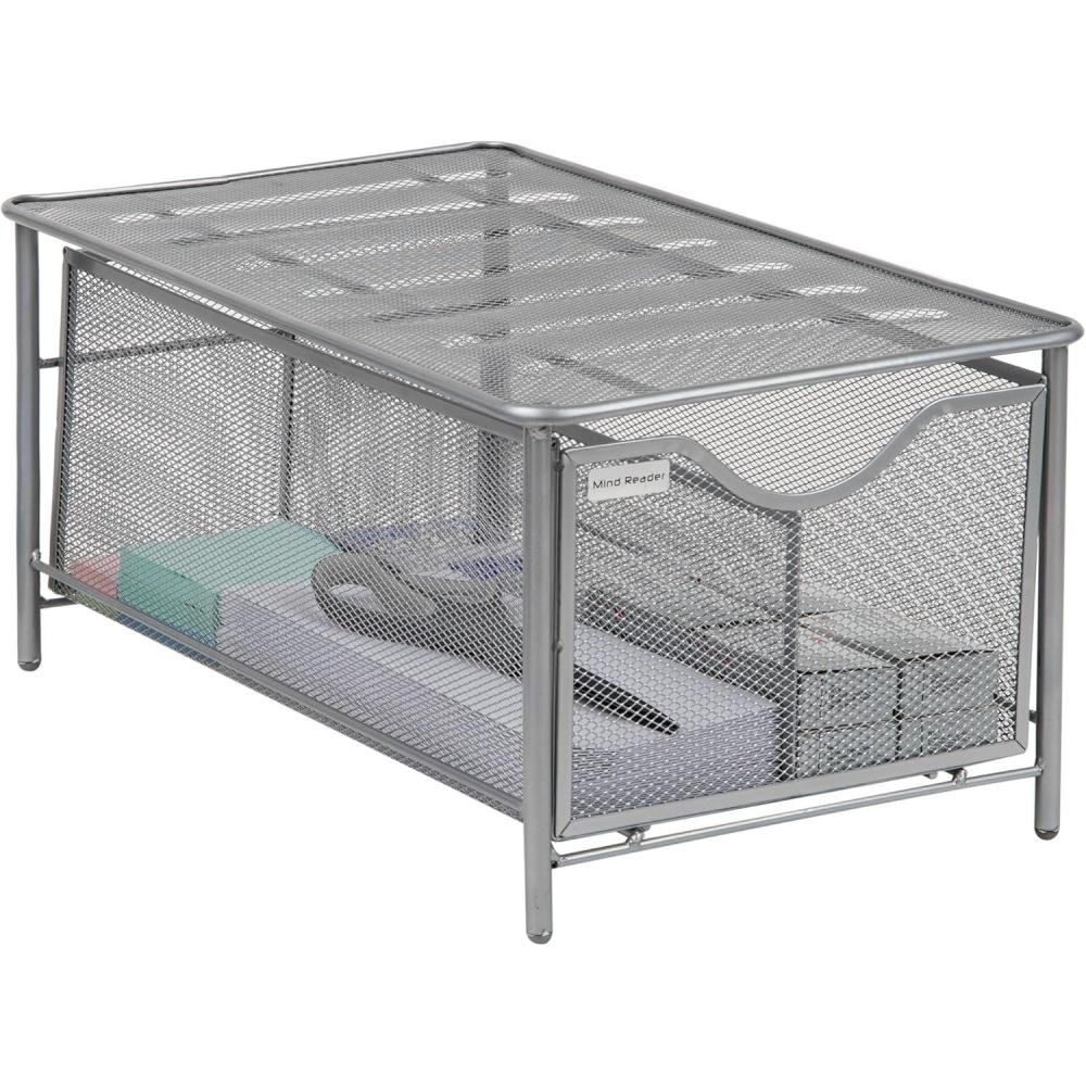 imageMind Reader Accessory Organizer Supply Storage Makeup Crafts Office Kitchen Metal Mesh 1025quotL x 1625quotW x 8quotH SilverSilver