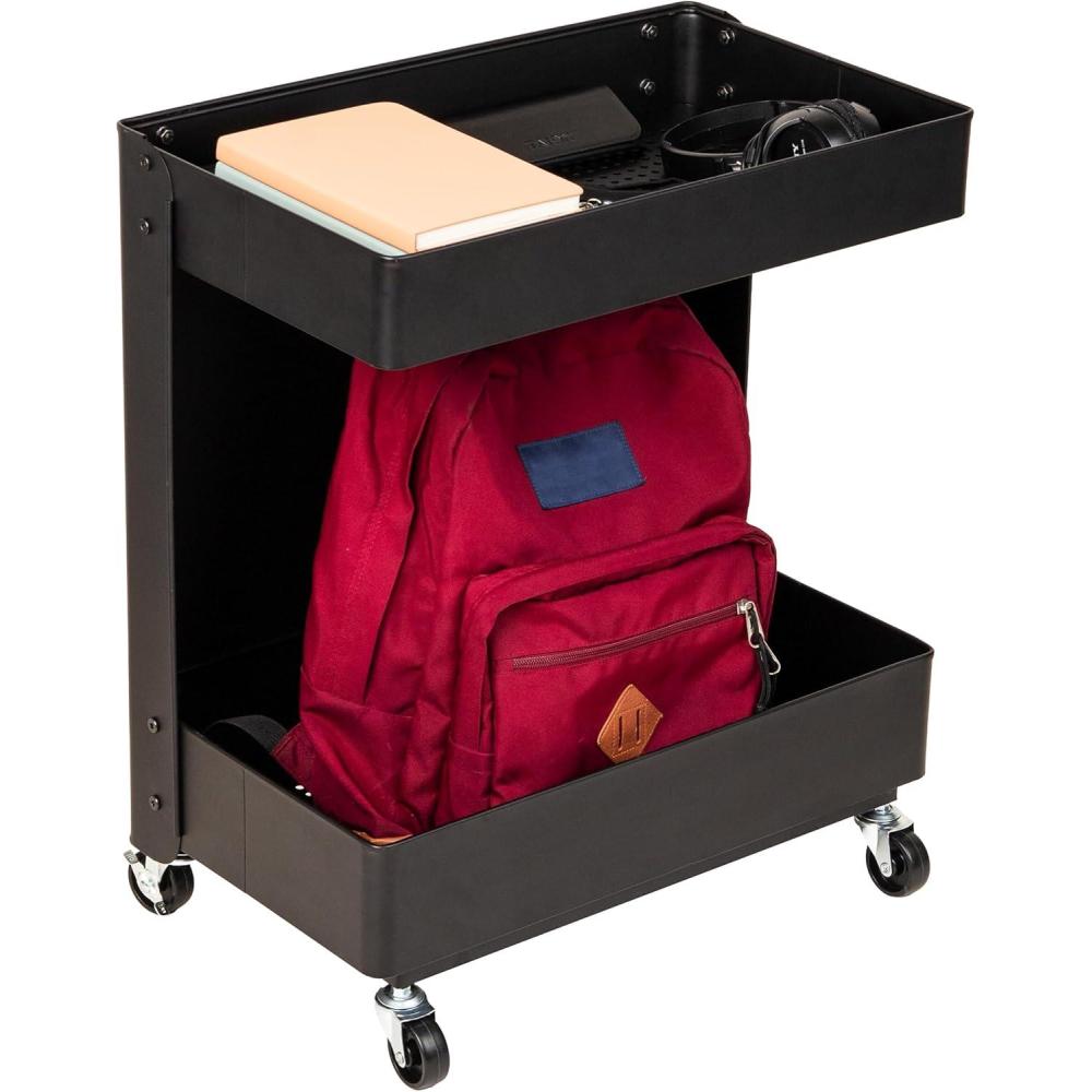 imageMind Reader Under Desk Rolling Cart 2Tier Steel Utility Organizer No Assembly Required 12quot L x 20quot W x 235quot H Black