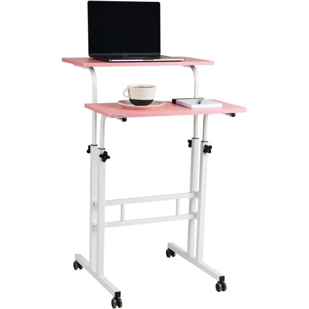 imageMind Reader Standing Desk Adjustable Height Computer Desk Laptop Desk Portable Rolling 15quot L x 22quot W x 39quot H PinkPink