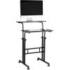 Mind Reader Standing Desk, Adjustable Height, Computer Desk, Laptop Desk, Portable, Rolling, 15″ L x 22″ W x 39″ H, Pink(Black)