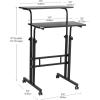 Mind Reader Standing Desk, Adjustable Height, Computer Desk, Laptop Desk, Portable, Rolling, 15″ L x 22″ W x 39″ H, Pink(Black)