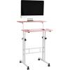 Mind Reader Standing Desk, Adjustable Height, Computer Desk, Laptop Desk, Portable, Rolling, 15″ L x 22″ W x 39″ H, Pink(Pink)