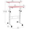 Mind Reader Standing Desk, Adjustable Height, Computer Desk, Laptop Desk, Portable, Rolling, 15″ L x 22″ W x 39″ H, Pink(Pink)