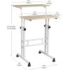 Mind Reader Standing Desk, Adjustable Height, Computer Desk, Laptop Desk, Portable, Rolling, 15″ L x 22″ W x 39″ H, Pink(White)