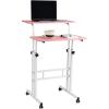 Mind Reader Standing Desk, Adjustable Height, Computer Desk, Laptop Desk, Portable, Rolling, 15″ L x 22″ W x 39″ H, Pink(Pink)
