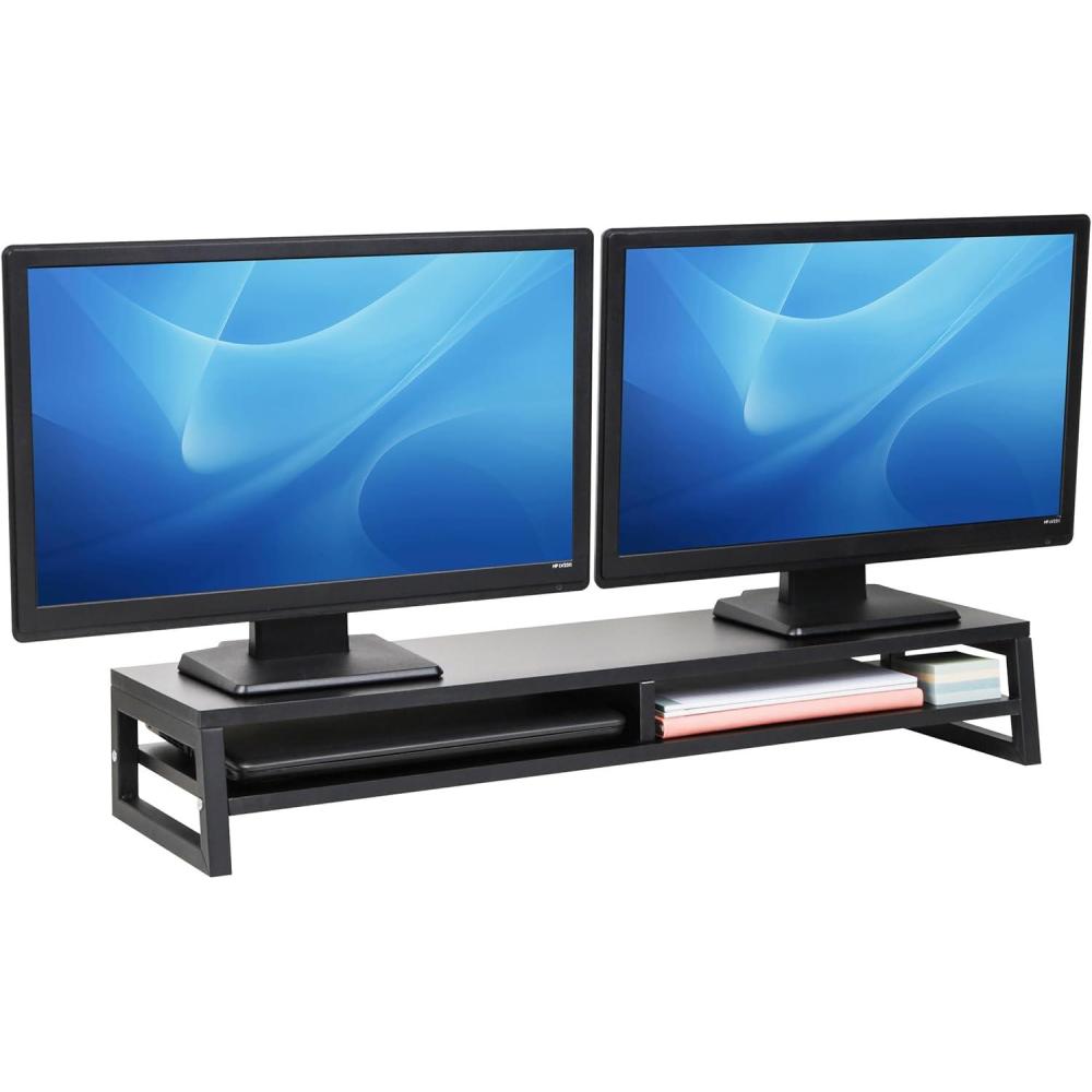 imageMind Reader 2Tier MDF Double Monitor Stand Dual Screen Riser with Storage Shelf 3375 Inch Wide 88 lb Capacity Black