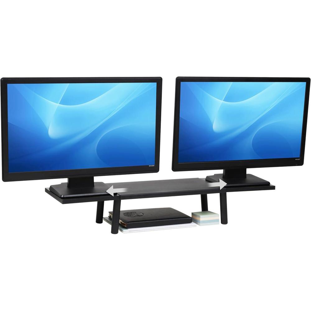 imageMind Reader Extendable Monitor Stand Adjustable Desktop Riser for Dual Monitors Printers Laptops TV 31540 Inch Width 88 lb Capacity Metal and MDF Wood Black