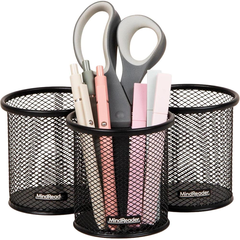 imageMind Reader Pen and Accessories Holder Desktop Organizer Office Metal  3quot L x 3quot W x 4quot H Set of 3 GoldBlack