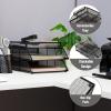 Mind Reader 2 Tier Paper Tray with Top Supply Compartment, Desktop File Organizer, Metal Mesh, Black(Black)