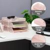 Mind Reader 2 Tier Paper Tray with Top Supply Compartment, Desktop File Organizer, Metal Mesh, Black(Pink)