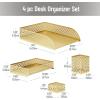 Mind Reader Gold Desk Organizer Set, Includes Pen Cup, Catchall Tray, File Box & Paper Tray, 4-Piece Metal Desktop Accessory Kit