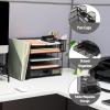 Mind Reader Mesh Desk Organizer, 4 Trays, 1 Drawer, File Holder, 2 Pen Cups, Office Desktop Organizer, Metal Mesh, Black