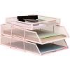Mind Reader 2 Tier Paper Tray with Top Supply Compartment, Desktop File Organizer, Metal Mesh, Black(Pink)