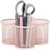 Mind Reader Pen and Accessories Holder, Desktop Organizer, Office, Metal , 3″ L x 3″ W x 4″ H, Set of 3, Gold(Pink)