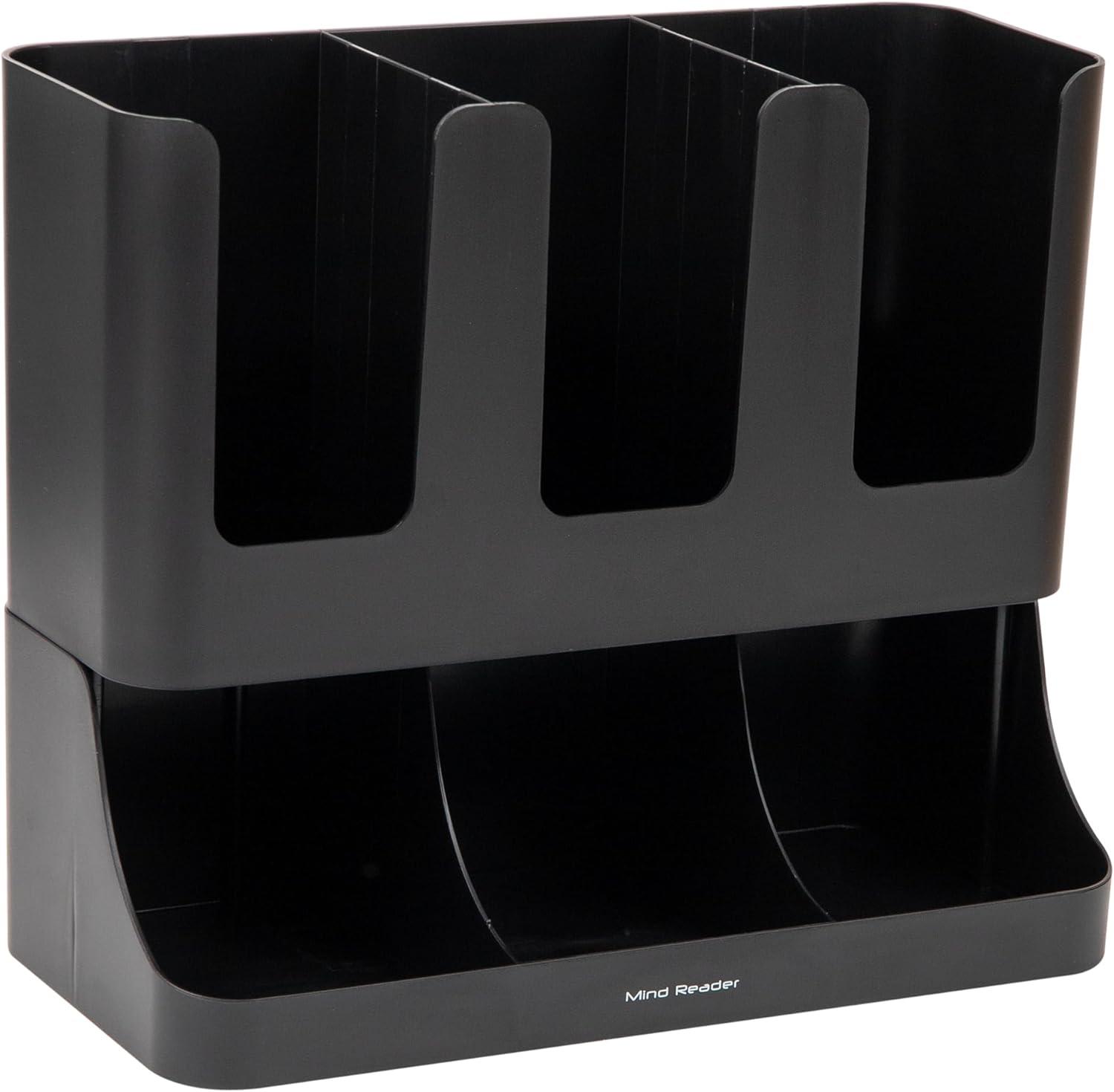 imageMind Reader 6 Compartment Upright Breakroom Coffee Condiment and Cup Storage Organizer BlackClassic Black