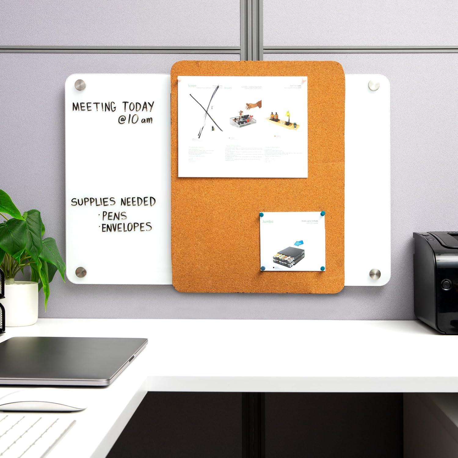 imageMind Reader Glass Dry Erase Board with Sliding Corkboard Wall Mounted Combination Whiteboard and Bulletin Board 28quot x 195quot