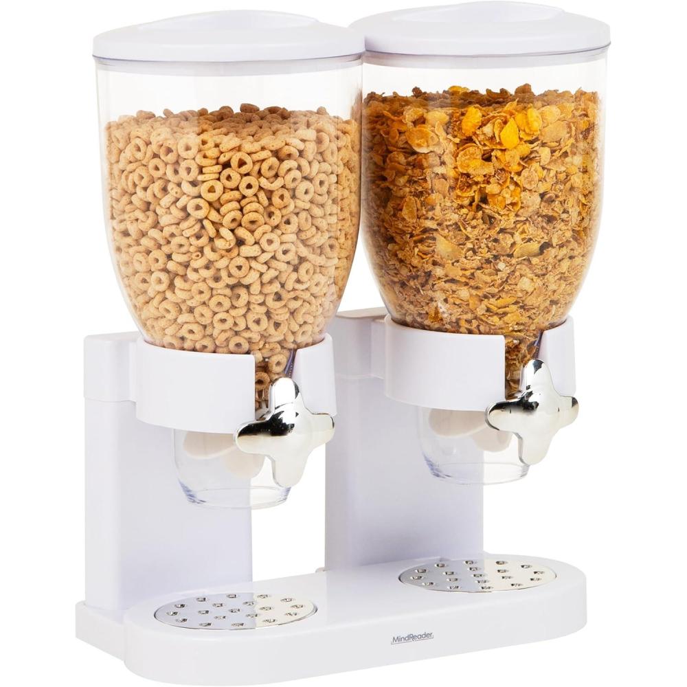 imageMind Reader Double Cereal Dispenser for Countertop 2 x 2L Airtight Containers Rotating Dry Food Dispenser for Cereal Rice Candy Coffee Beans WhiteWhite