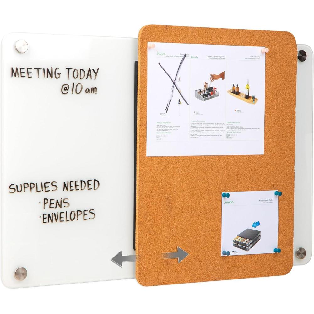 imageMind Reader Glass Dry Erase Board with Sliding Corkboard Wall Mounted Combination Whiteboard and Bulletin Board 28quot x 195quot