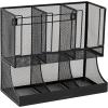 Mind Reader 6 Compartment Upright Breakroom Coffee Condiment and Cup Storage Organizer, Black(Black Mesh)