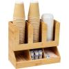 Mind Reader Cup and Condiment Station, Countertop Organizer, Coffee Bar, Kitchen, Bamboo, 13.625″L x 6.75″W x 11.5″H, Brown