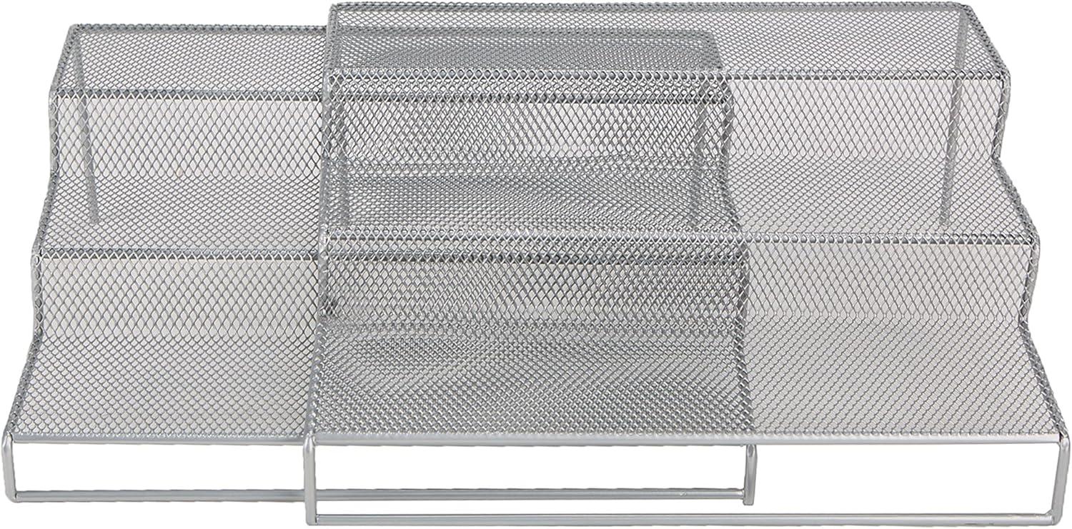 imageMind Reader 3TSHELF2BLK 3 Tier Multi Purpose Kitchen Storage Organizer Steps 2 Pack Metal Mesh BlackSilver