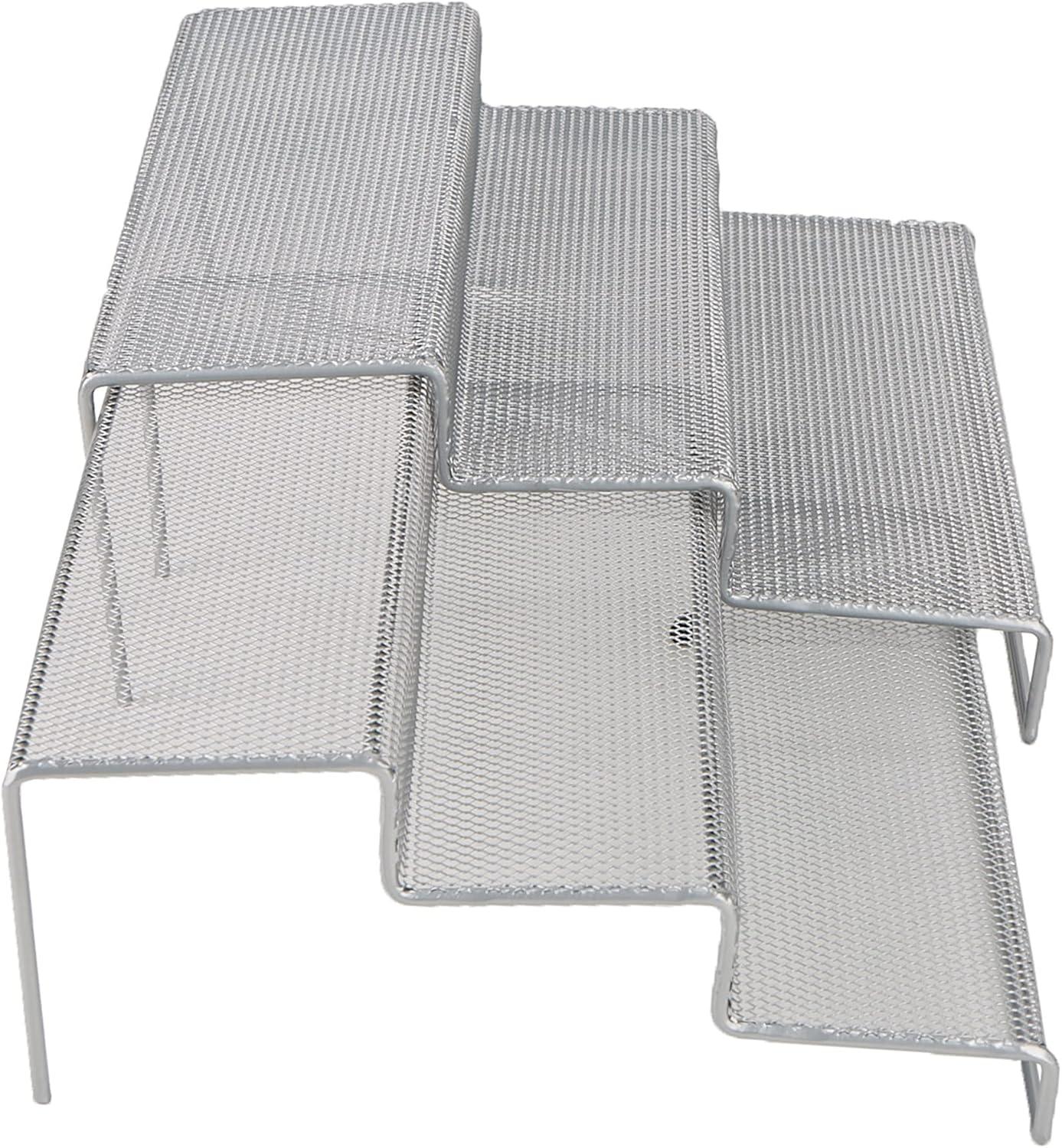imageMind Reader 3TSHELF2BLK 3 Tier Multi Purpose Kitchen Storage Organizer Steps 2 Pack Metal Mesh BlackSilver