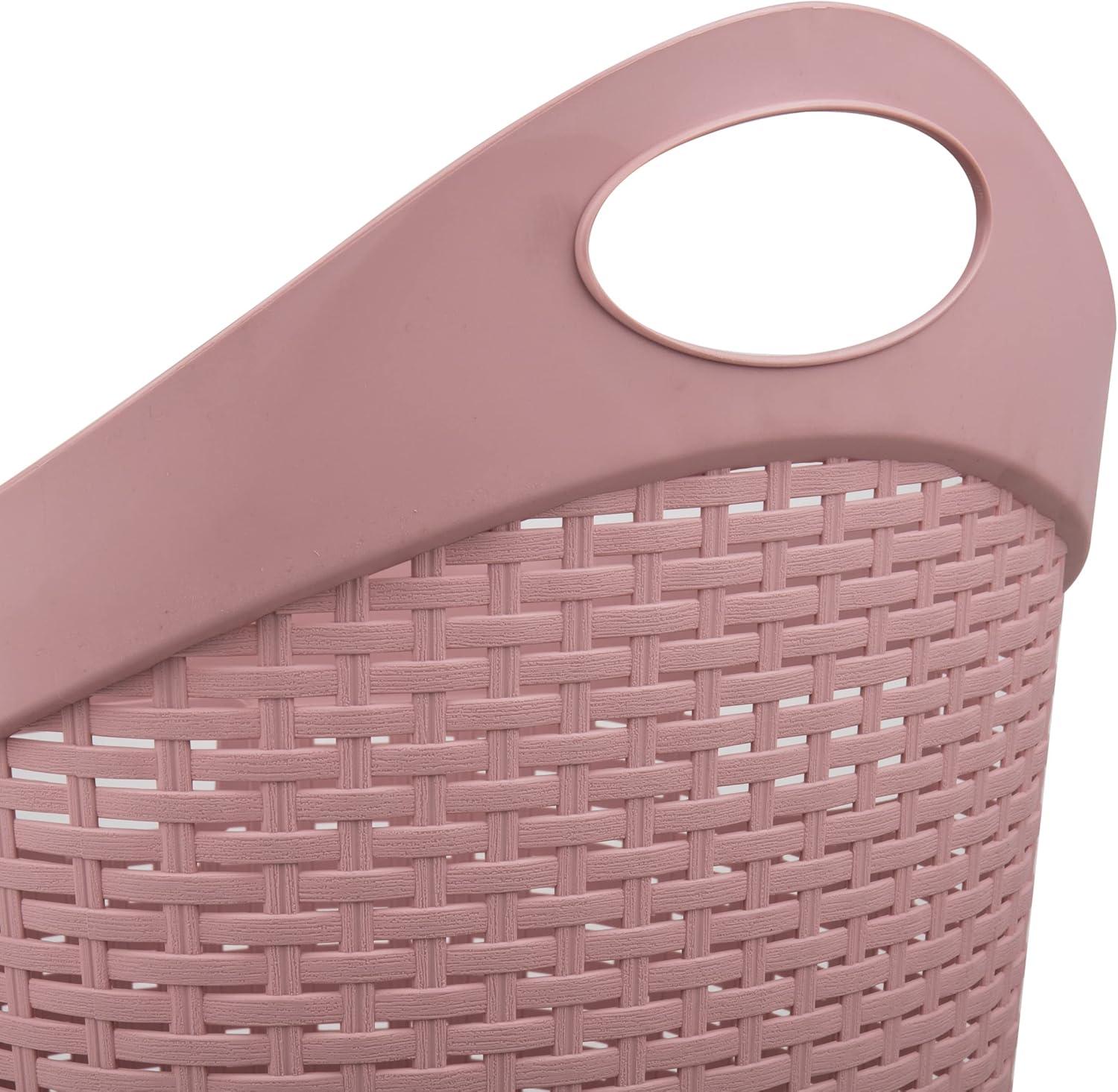 imageMind Reader 60L Rolling Laundry Hamper Clothes Basket Wheels Wicker Style Plastic 195quotL x 1475quotW x 2925quotH IvoryPink