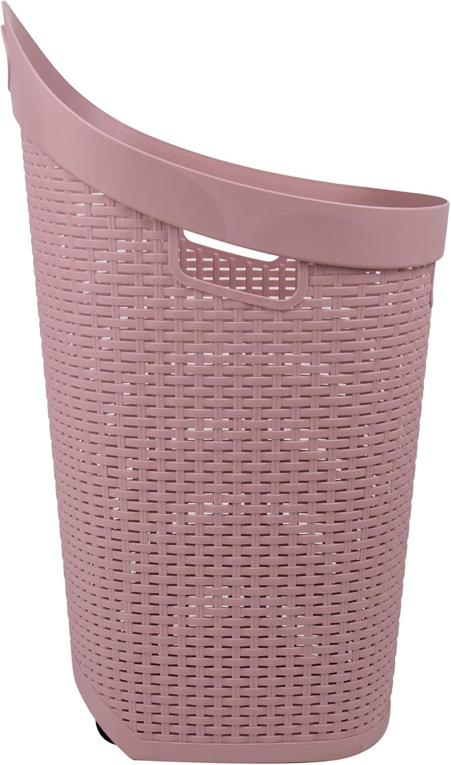 imageMind Reader 60L Rolling Laundry Hamper Clothes Basket Wheels Wicker Style Plastic 195quotL x 1475quotW x 2925quotH IvoryPink