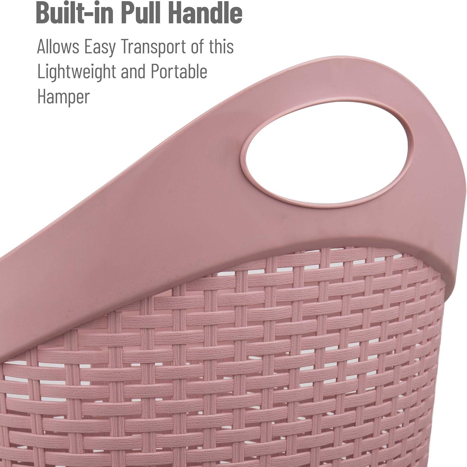 imageMind Reader 60L Rolling Laundry Hamper Clothes Basket Wheels Wicker Style Plastic 195quotL x 1475quotW x 2925quotH IvoryPink