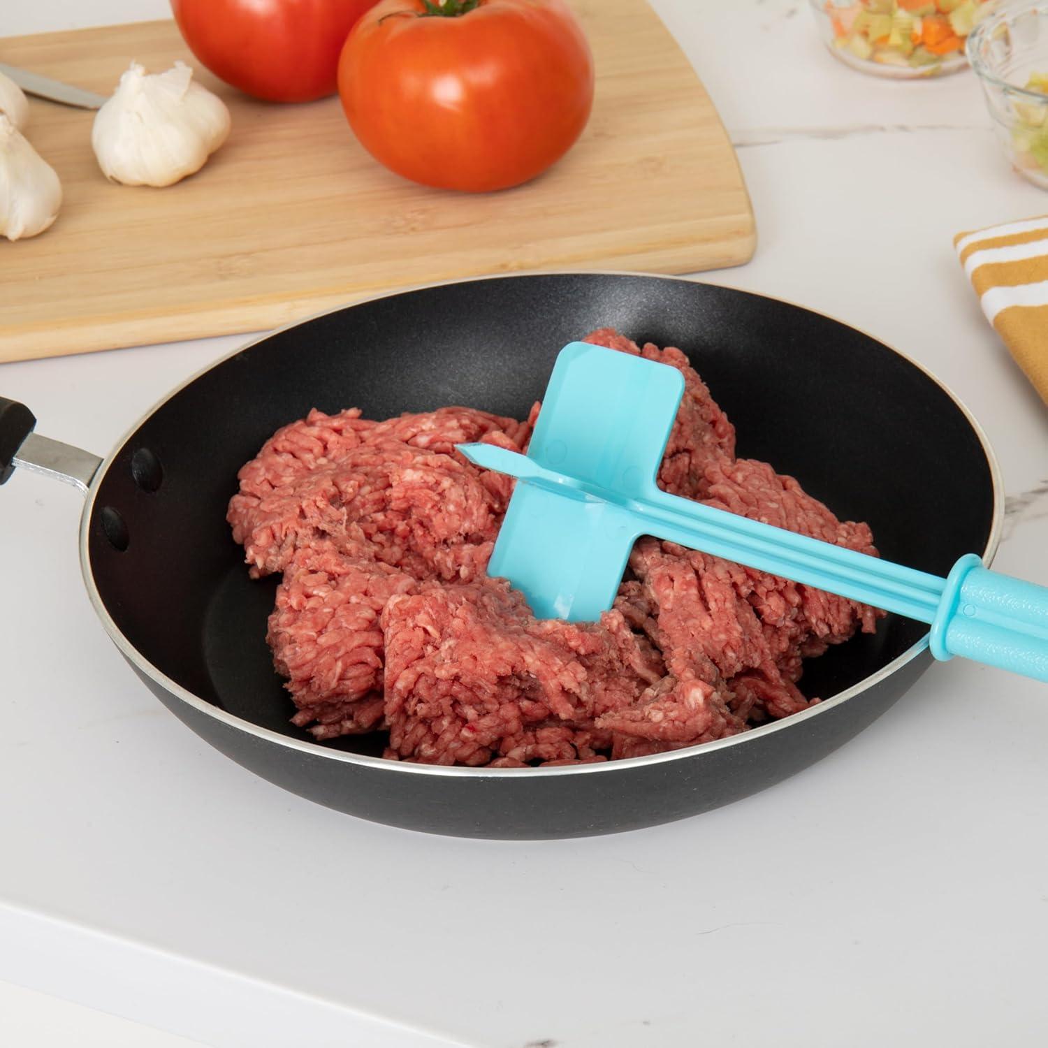 imageMind Reader Meat Chopper Spatula Heat Resistant Kitchen Tool for Mixing Cutting Mashing Dicing Ground Beef Avocado Pack of 2 Nylon Light BlueLight Blue