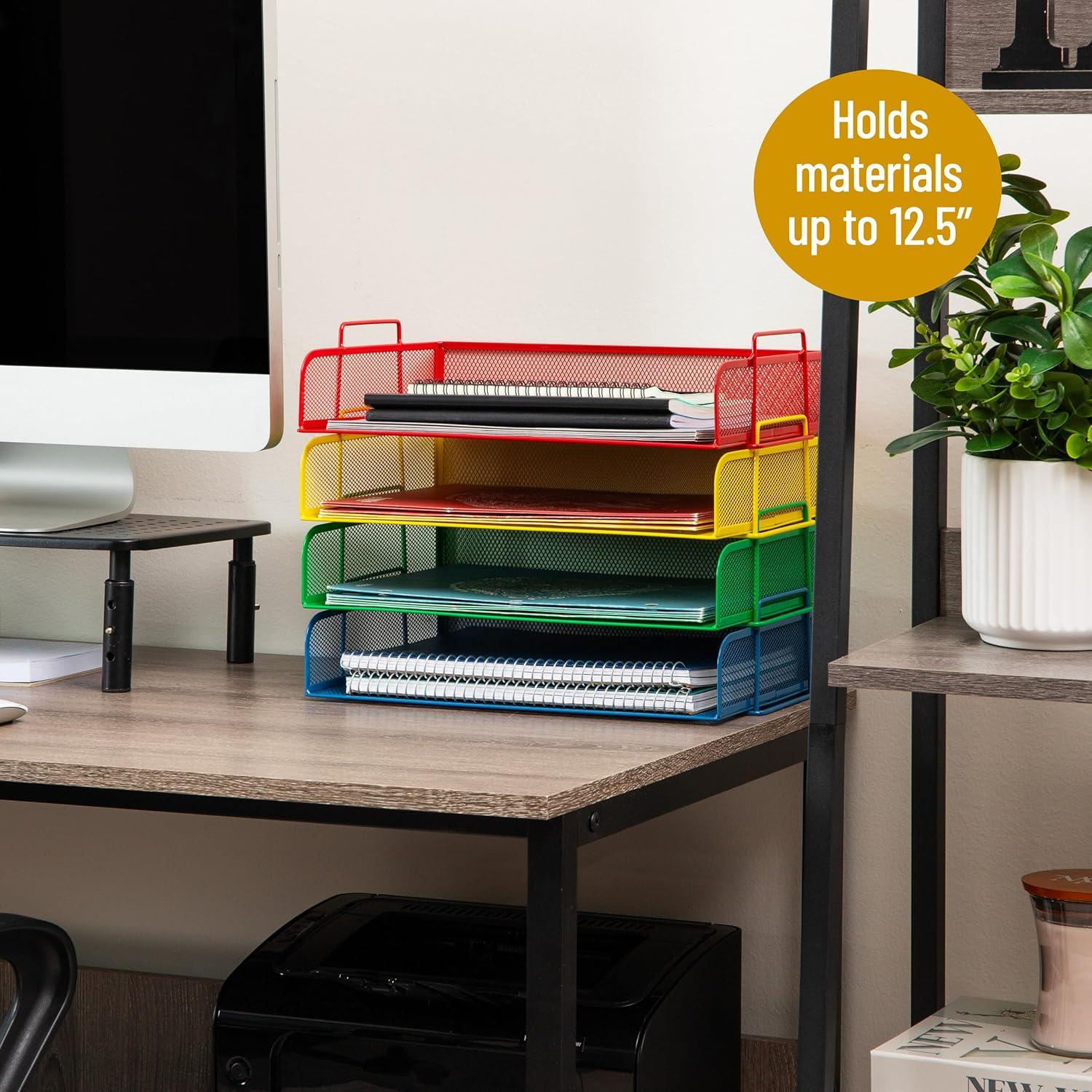 imageMind Reader Stackable Paper Tray Desktop Organizer File Storage Office Metal Mesh 4 Pcs SilverAssorted Colors