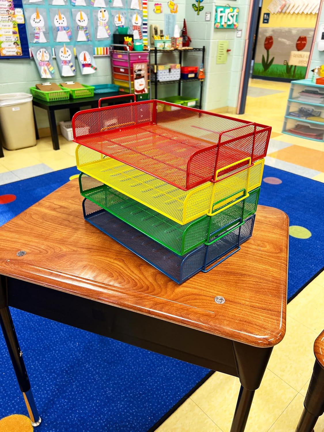 imageMind Reader Stackable Paper Tray Desktop Organizer File Storage Office Metal Mesh 4 Pcs SilverAssorted Colors