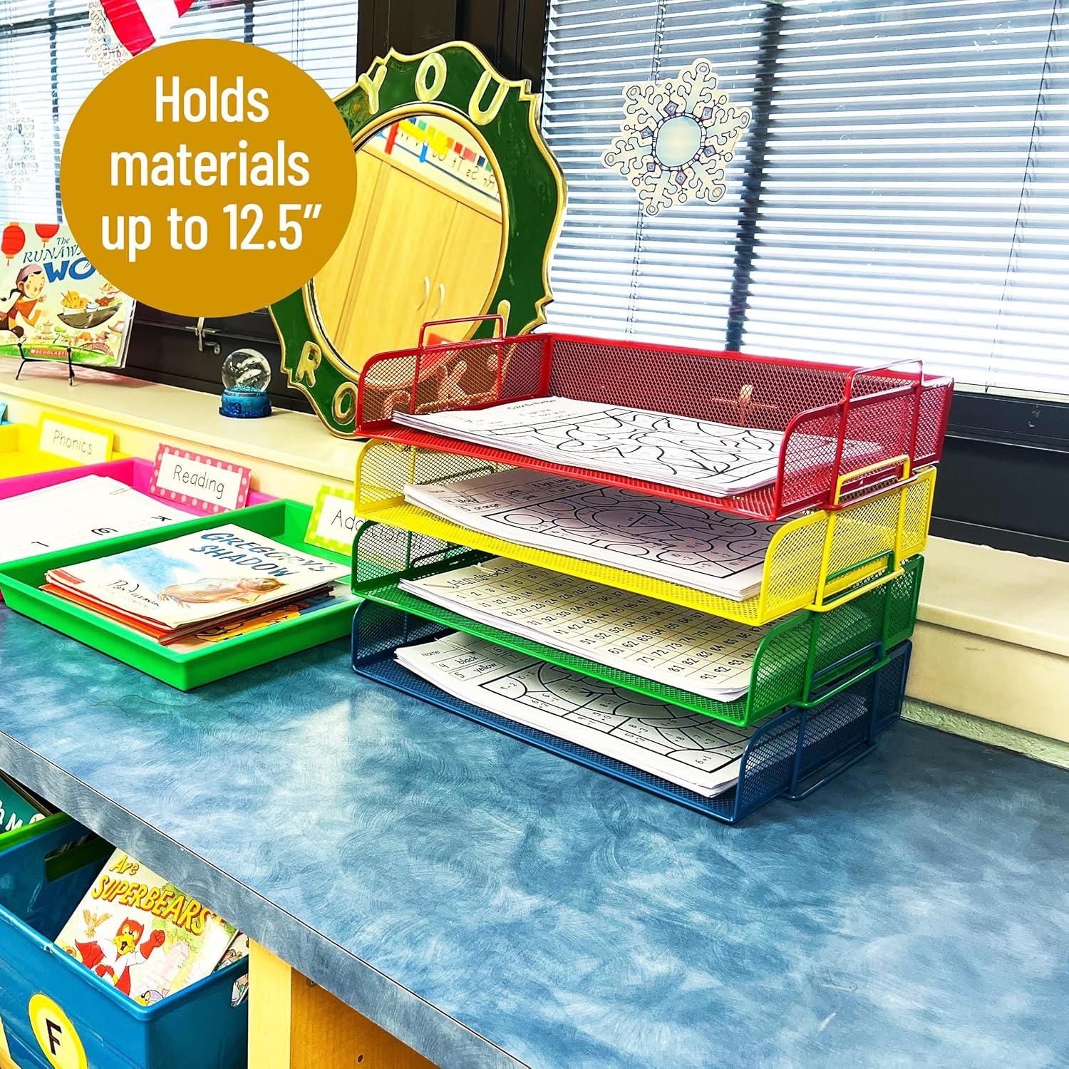 imageMind Reader Stackable Paper Tray Desktop Organizer File Storage Office Metal Mesh 4 Pcs SilverAssorted Colors