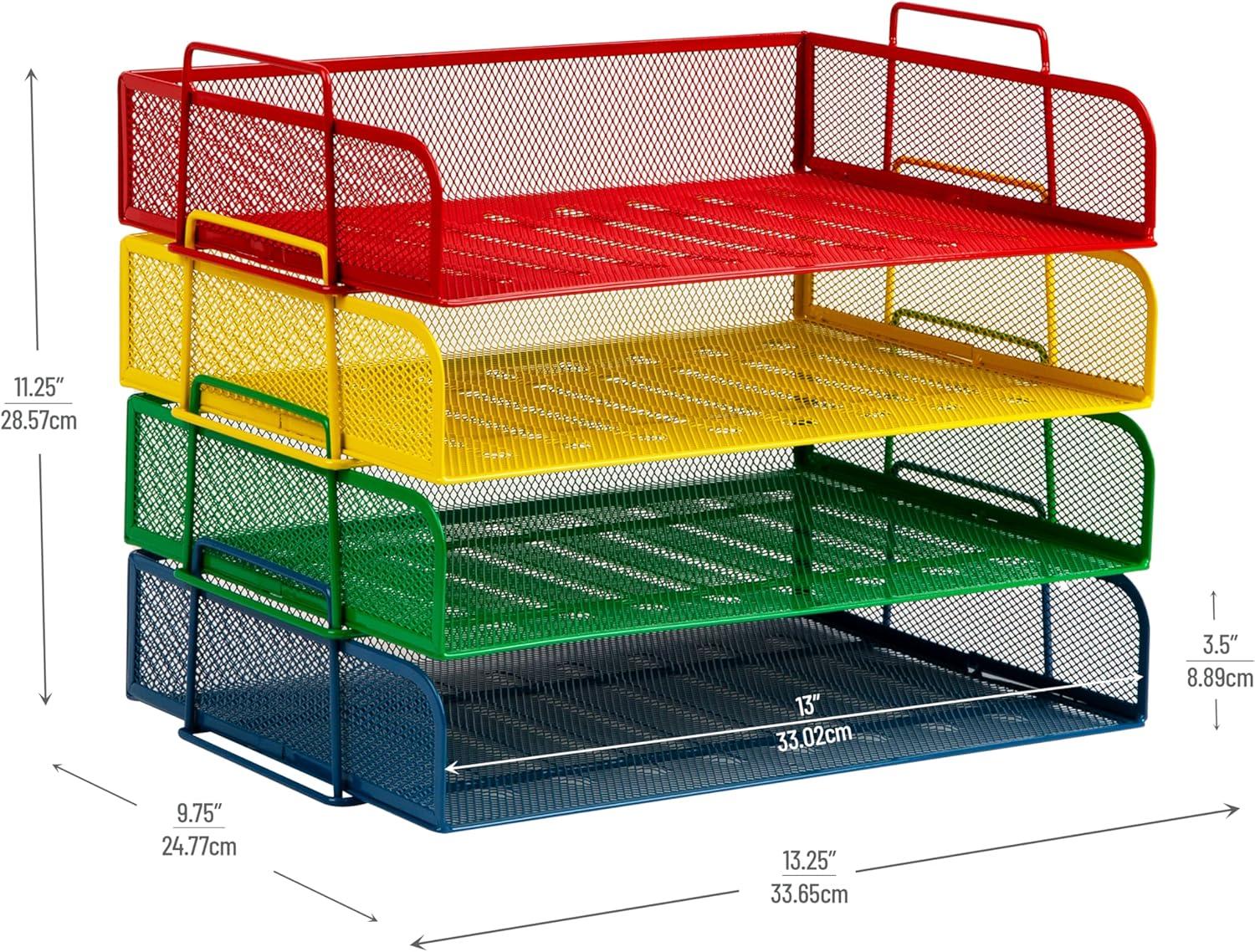 imageMind Reader Stackable Paper Tray Desktop Organizer File Storage Office Metal Mesh 4 Pcs SilverAssorted Colors