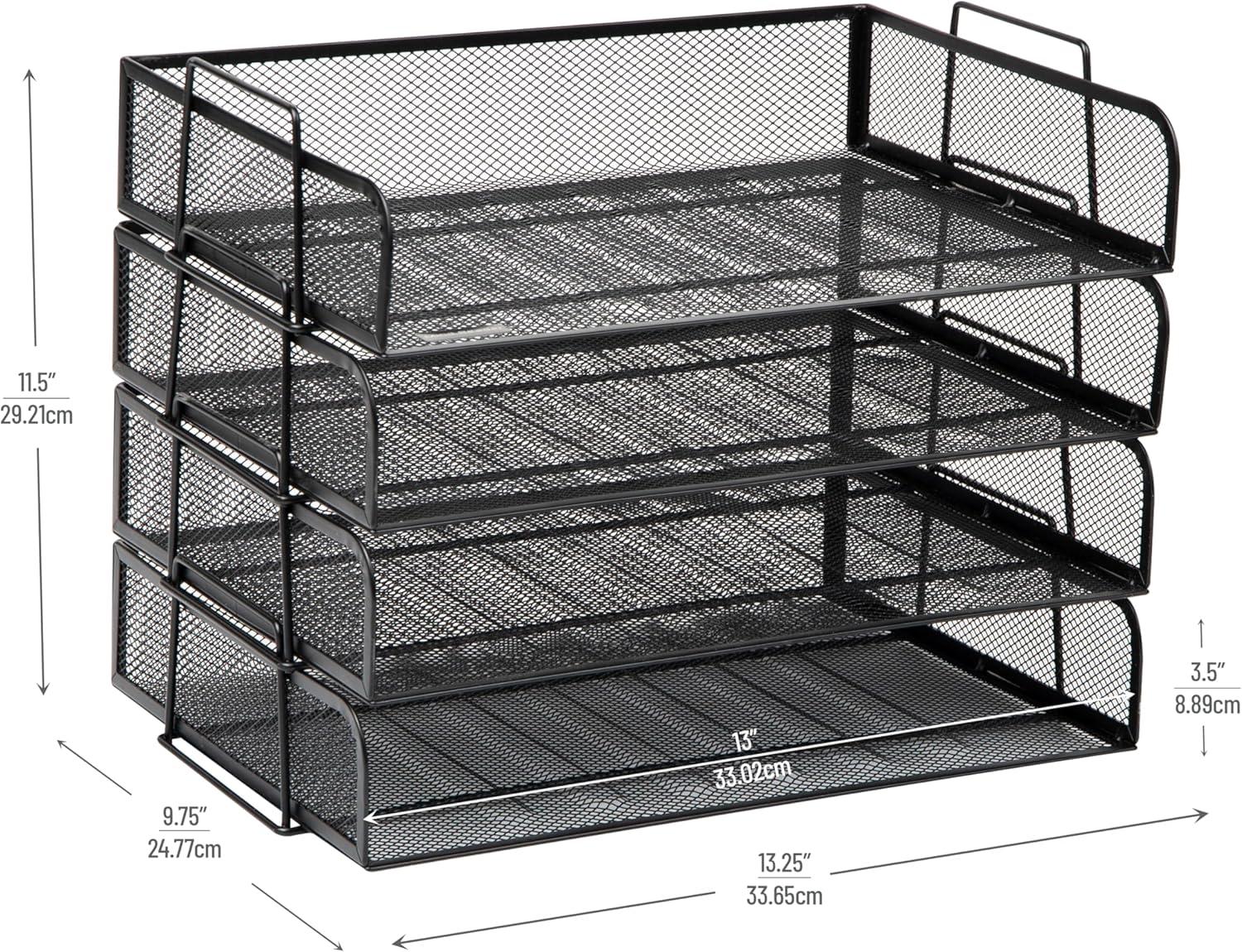 imageMind Reader Stackable Paper Tray Desktop Organizer File Storage Office Metal Mesh 4 Pcs SilverBlack