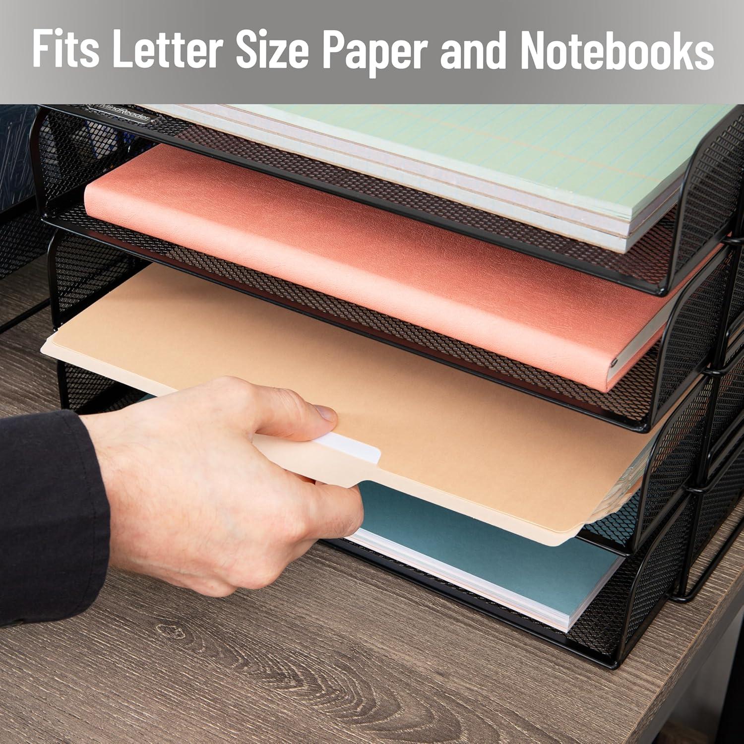 imageMind Reader Stackable Paper Tray Desktop Organizer File Storage Office Metal Mesh 4 Pcs SilverBlack