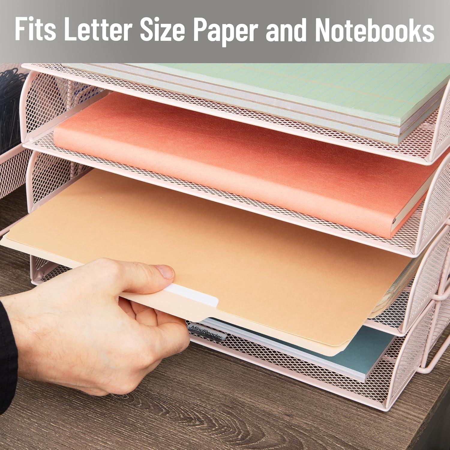 imageMind Reader Stackable Paper Tray Desktop Organizer File Storage Office Metal Mesh 4 Pcs SilverPink