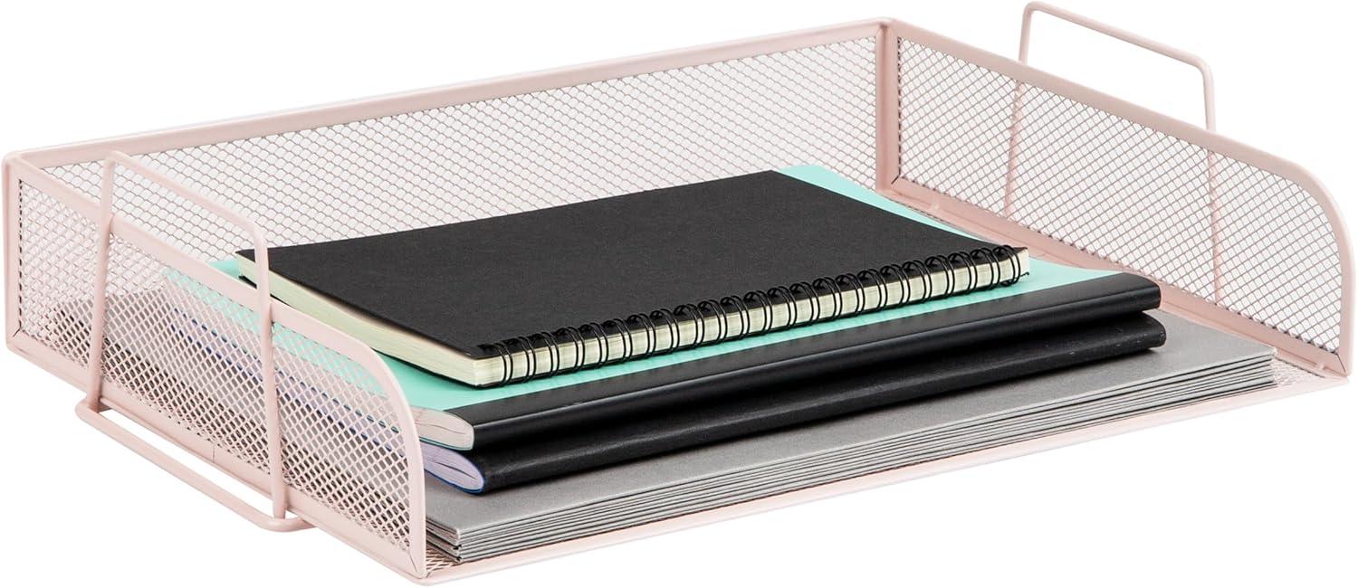 imageMind Reader Stackable Paper Tray Desktop Organizer File Storage Office Metal Mesh 4 Pcs SilverPink