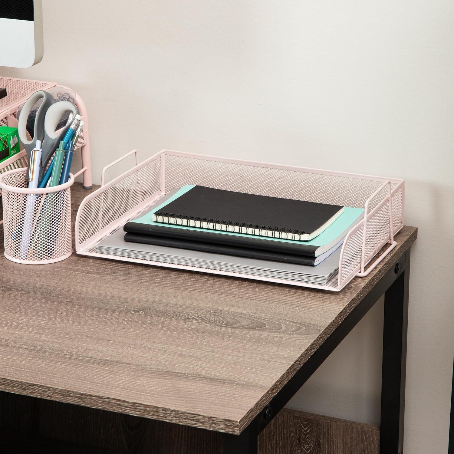 imageMind Reader Stackable Paper Tray Desktop Organizer File Storage Office Metal Mesh 4 Pcs SilverPink