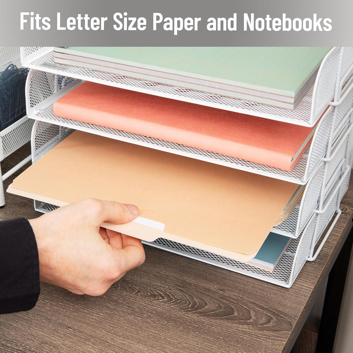 imageMind Reader Stackable Paper Tray Desktop Organizer File Storage Office Metal Mesh 4 Pcs SilverWhite