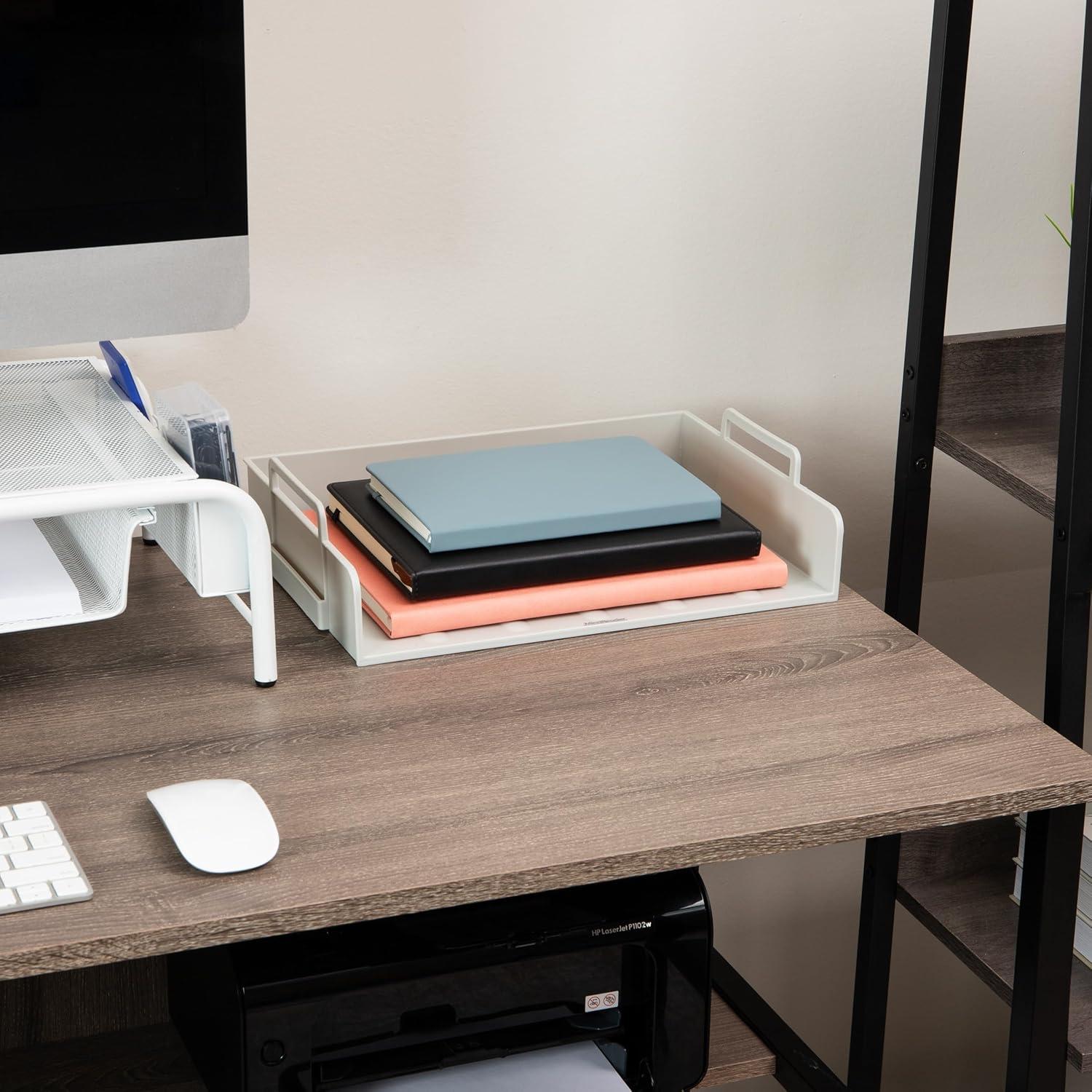 imageMind Reader Stackable Paper Tray Desktop Organizer File Storage Office Plastic 1375quot L x 10quot W x 1075quot H 4 Pcs BlackBeige