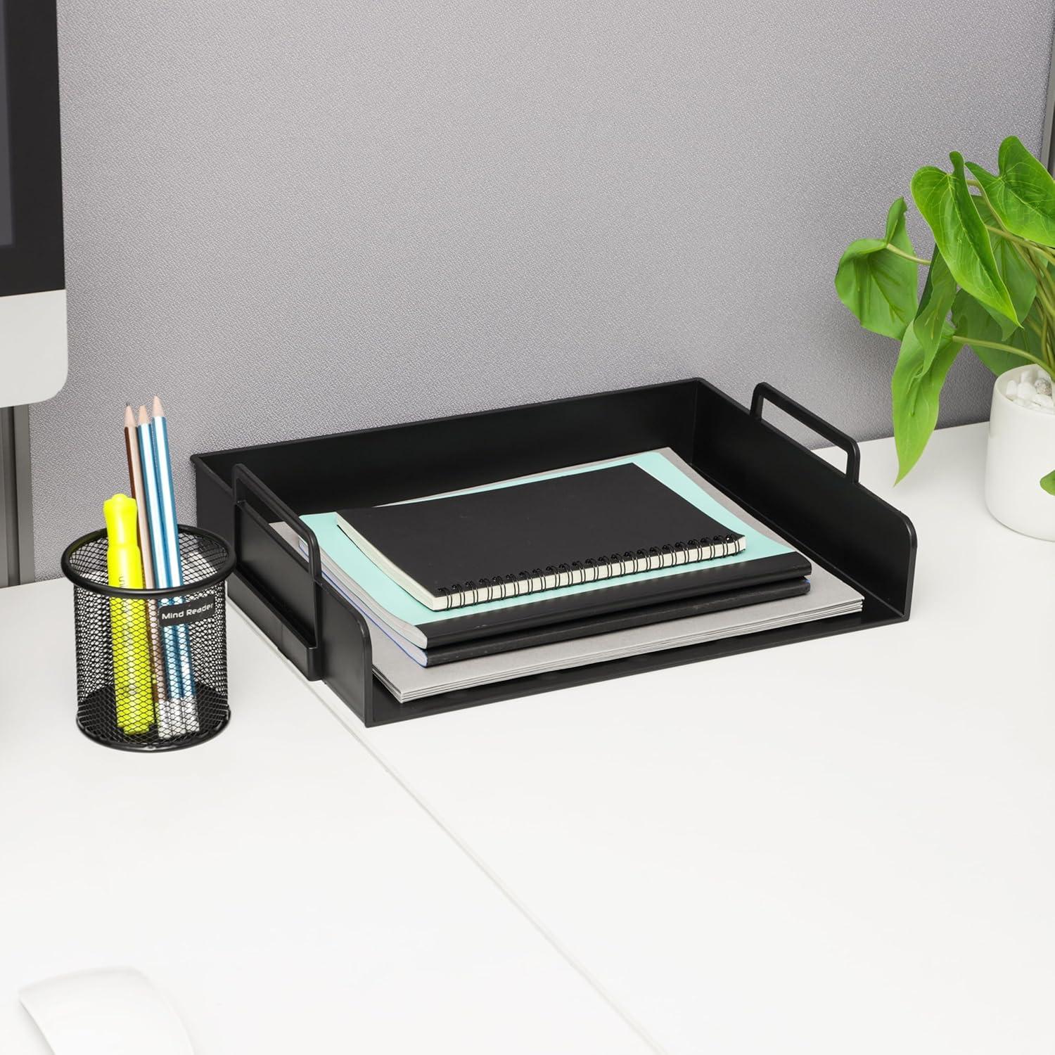 imageMind Reader Stackable Paper Tray Desktop Organizer File Storage Office Plastic 1375quot L x 10quot W x 1075quot H 4 Pcs BlackBlack