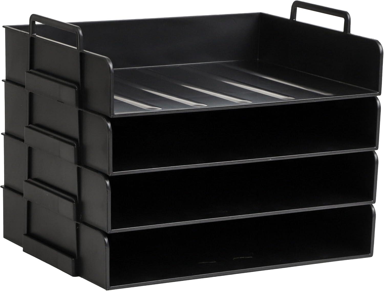imageMind Reader Stackable Paper Tray Desktop Organizer File Storage Office Plastic 1375quot L x 10quot W x 1075quot H 4 Pcs BlackBlack