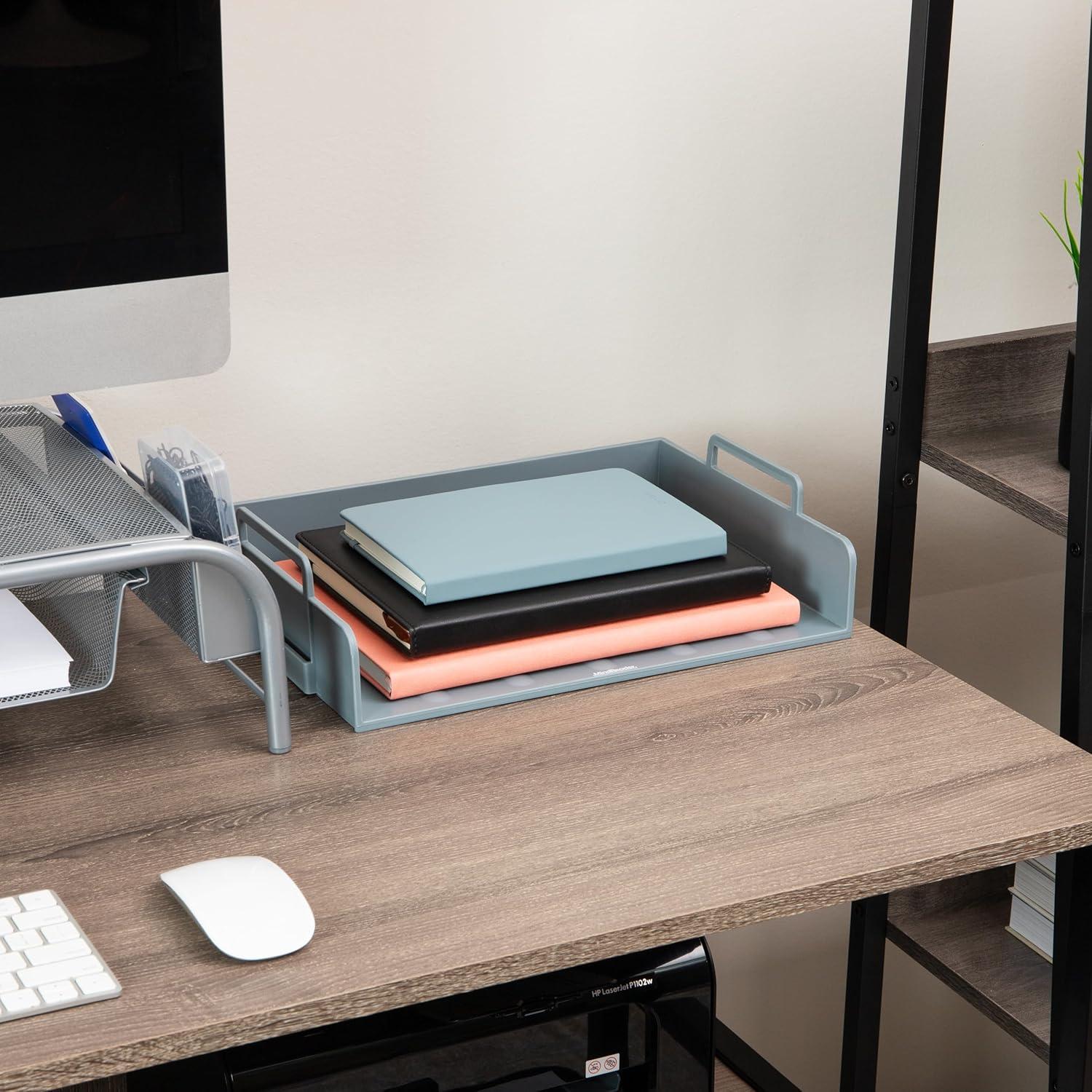 imageMind Reader Stackable Paper Tray Desktop Organizer File Storage Office Plastic 1375quot L x 10quot W x 1075quot H 4 Pcs BlackGray